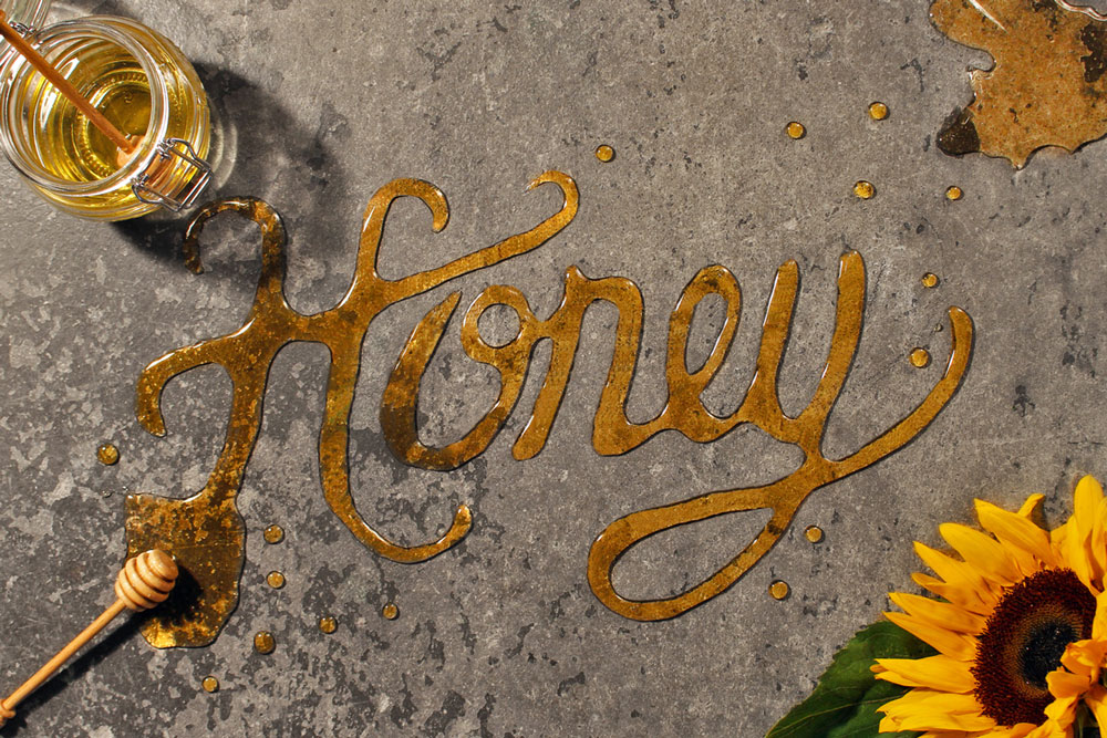 Tactile typography created from honey