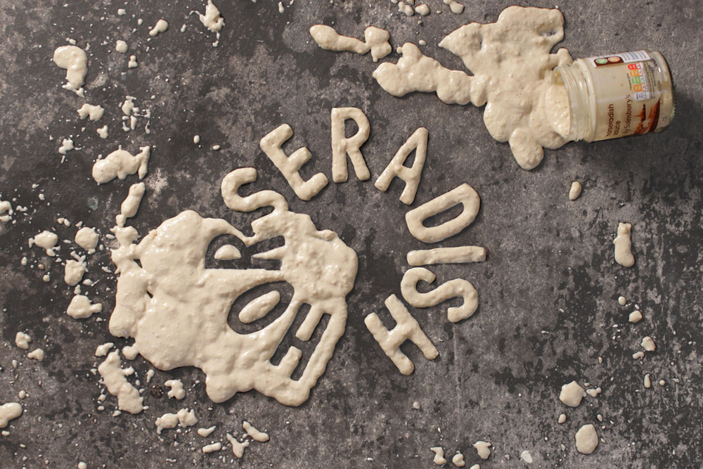 Tactile typography created from horseradish paste