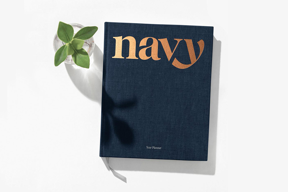 A flat lay shot of a Navy year planner