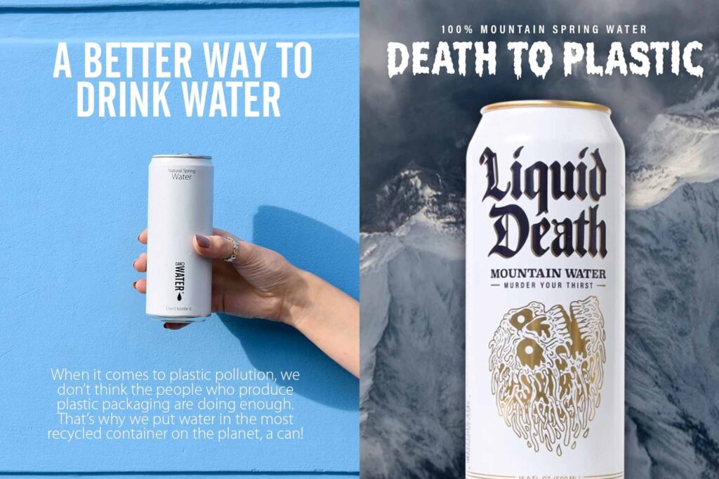 2 water can brands compared in terms of marketing