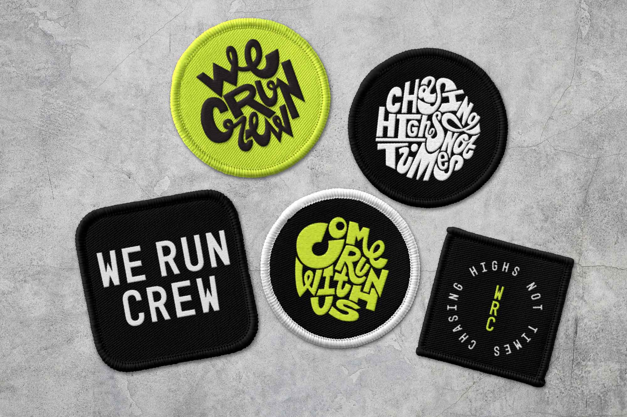 Embroidered patches for We Run Crew